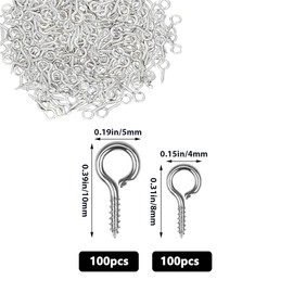 Small Screw Eye Pins - 200PCS Silver Small Metal Eye Pins - mini Screw Eyelets - Eyes Pin Hook - for Jewellery Making(8mm+10mm)