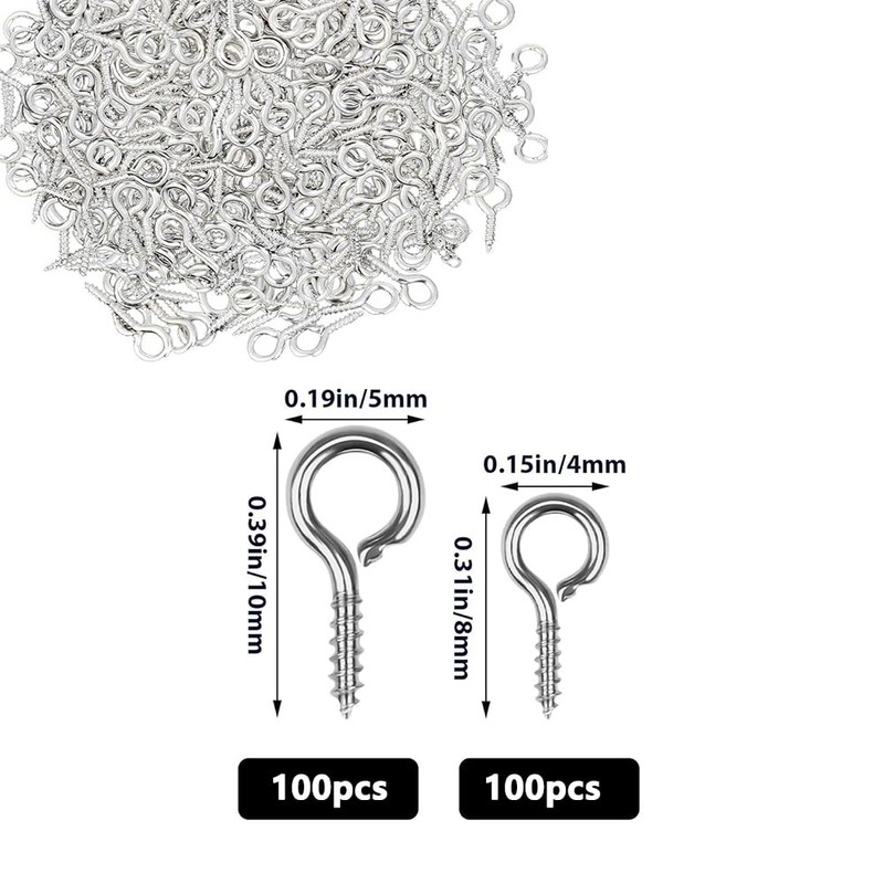 Small Screw Eye Pins - 200PCS Silver Small Metal Eye