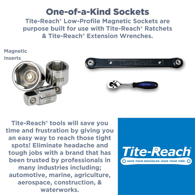 TITE-REACH Original 1/4” Drive Low Profile Ratchet, Designed Low-Profile Magnetic