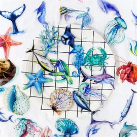 50PCS Marine Animal Stickers PET Transparent Stickers Starfish,Jellyfish,Sea Turtles,Seahorses,Whales Decals Waterproof Ocean Decals for Scrapbook DIY Crafts Planner Water Bottles Laptops (Ocean)