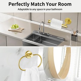 Toilettenpapierhalter/Handtuchring, Eolax Gold Bad-Accessoires, Perforierter Rollenhalter und Handtuchhalter aus Edelstahl, Wandmontage, 2 Stück