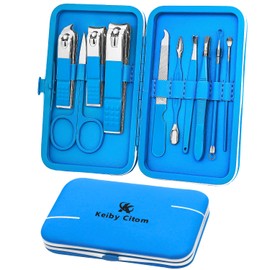 Manicure Set, Travel Mini Nail Clippers Kit Pedicure Care Tools, 10 Pieces Stainless Steel Grooming Kit (Blue)