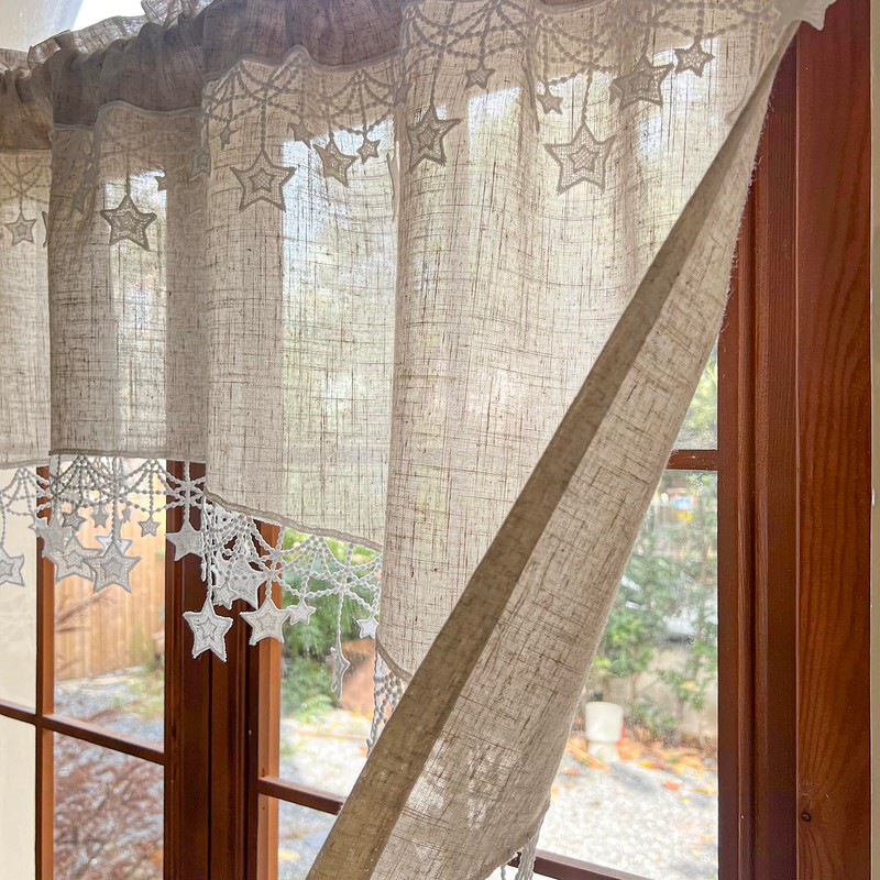 AiDamai Swag Curtain with Star Trim Arched Doorway Curtain 1PC