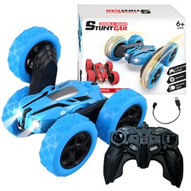 Remote Control Car for Kid - Double-Sided 360° Stunt RC Car with LED Light - 2.4Ghz Remote - 4WD Off Road Drift RC Race Car Toy - Birthday Gifts Toy for Boy and Girl Aged 6+ (Blue)