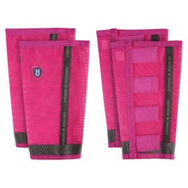 Harrison Howard Loose-Fitting Horse Fly Boots UV-Protective, Breathable Fine Mesh Leggins Stay-on Comfortable Fly Boots with Reflective Strips for Extra Safety (Set of 4) Magenta Full (Large)