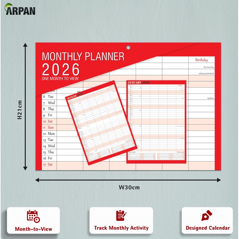 2026 One Month to View Monthly Planner Calendar Wall Hanging