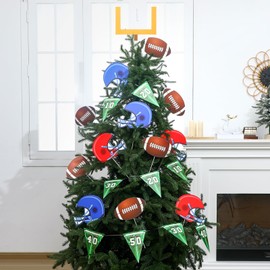 Thyle 14 Pcs Football Christmas Ornaments Set with Football Theme Tree Picks Flag American Rugby Tree Ornaments for Xmas Home Office Holiday Decor Front Door Rugby Game Decorations(8 Inch)