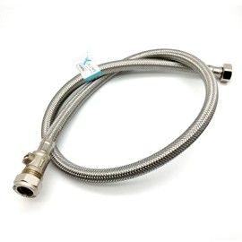 2X WRAS Approved 900mm 15mm Compression with Isolation Valve x 1/2" Flexible Pipe Connector Stainless Steel Braided