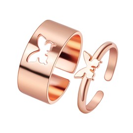 Butterfly Rings Adjustable Rings for Women Men Matching Couples Friendship Rings Trendy Dainty Rings Set for Teen Girls (rose gold)