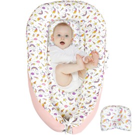 JIFTOK Baby Nests Lounger for Newborn, Snuggle Sleeping Bassinet for 0-24M, Breathable Portable Co Sleeping Bed, Baby Essentials Adjustable Infant Soft Cotton Loungers for Home & Travel -Unicorn