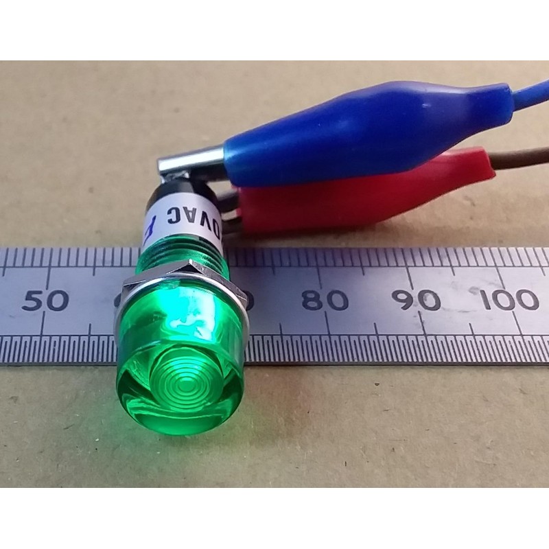 12mm Round Neon Panel Indicator Light 220-250 VAC Mains (GREEN)