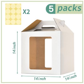Hzzycaxli Hzzycaxli 14x14x14 Inch Tall Cake Boxes with windows, 14in Large Tiered Cake Boxes, 5pack 12in Layer Tall Baking Carrier,Disposable Cake Containers