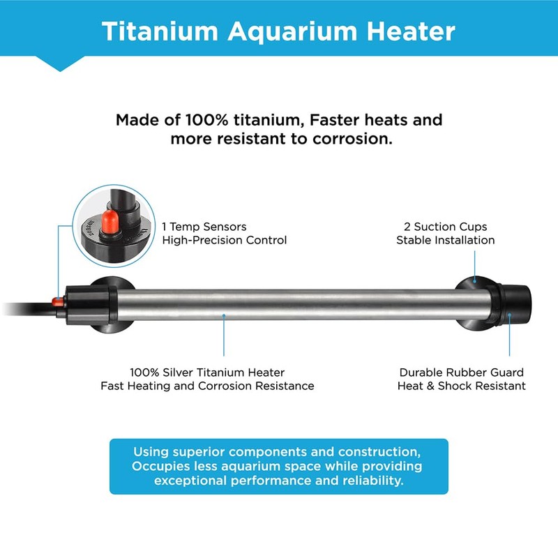 Titanium Aquarium Heater 500W, Submersible Fish Tank Heater with Wall