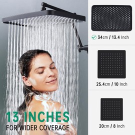 V-Frankness Shower Heads with Handheld Spray Combo, 13 Inches Rain Shower Head with 4 Mode Handheld Wand, and 13 Inches Adjustable Extension Arm, 3 Way Diverter Valve, Extra Long Hose (Matte Black)