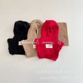 Retro Kids' Balaclava Hat with Integrated Knit Scarf lf2259 One Size / Kids Khaki 3ea