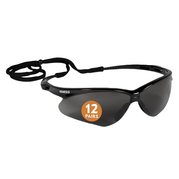 KleenGuard™ V30 Nemesis™ Safety Glasses (22475), with Anti-Fog Coating, Smoke Lenses, Black Frame, Unisex Sunglasses for Men and Women (Qty 12)