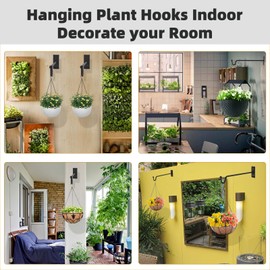 Hanging Plant Bracket (2 Pack-12 inches), Heavy Duty Metal Plant Hangers Outdoor or Indoor- Wall Plant Hooks for Hanging Planter,Bird Feeders, Wind Chimes, Flower Pot,Basket,Lanterns-Matte Black