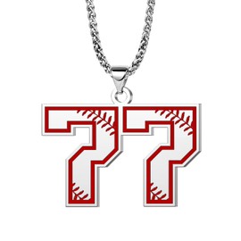 LuxglitterLin Baseball Jersey Number 77 Pendant Necklace Inspiration Punk Initial Stainless Steel Jewelry for Men 3mm Keel Link Chain 25mm High