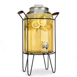 3 Gallon Glass Ice Cold Beverage Dispenser - With Glass Lid and Handle Drink Dispenser With Metal Stand, 100% Leak Proof Spigot- Wide Mouth Easy Filling For Outdoor, Parties & Daily Use