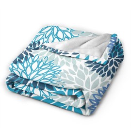 Duduho Blue Navy Chrisanthemum Flowers Bed Blanket Ultra Soft Throw Blanket All Season Warm Light Weight Cozy Plush Blankets for Home Bedroom Sofa Chair Travel, 60"X80"