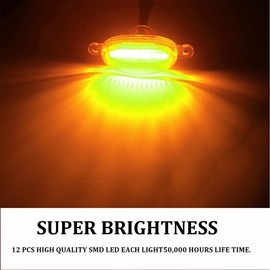 PSEQT Front Grille LED Lights for 2004-2019 Ford F150 F250 F350 Car 12LED Grille Amber Decorative Lights w/Smoked Lens, Plug & Play, 3Pcs