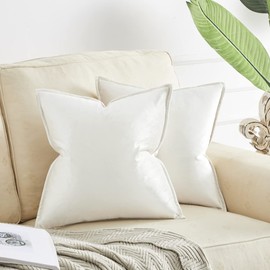 OMMATO White Cushion Covers 45cm x 45cm Square 2 Pack Velvet Decorative Throw Pillow Covers for Couch Sofa Living Room 18x18 inch 2 Pack