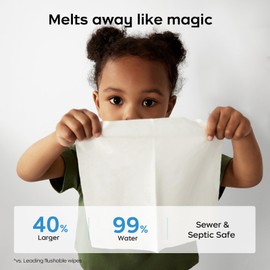 Bc Babycare Flushable Wipes, Hypoallergenic for Sensitive Skin, 99% Water, Plant-Based Fibers, Sewer + Septic Safe, Fragrance Free Toddler Potty Training, 336 Wipes, 8 Pack