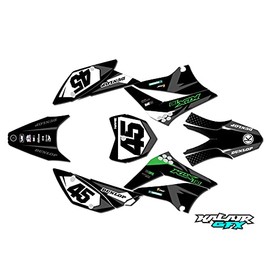 Kalair GFX Graphics Kit for Kawasaki KLX 110 (2010-2022) Division Series Gray 9 Mil - Dirt pit bike motorcycle stickers,dirtbike racing decal automotive motocross accessories no plastics