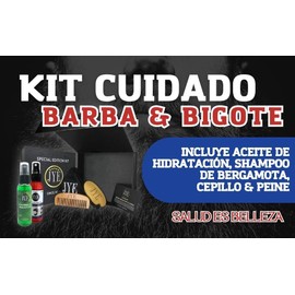 JYE Kit Cuidado de Barba y Bigote: Aceite de Hidratación, Shampoo de Bergamota, Piene y Cepillo Edición Especial