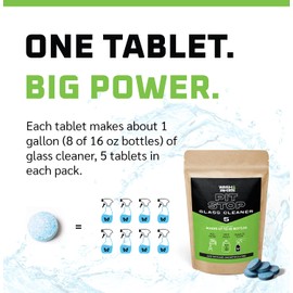 WASH&WHIPS Glass Cleaner Tablets (Makes 5 Gal/20L/40 Bottles) - Streak-Free, Cleans Glasses, Windows, Windshields - Car, Office, Home & Kitchen (5 count, Pink Tablets)
