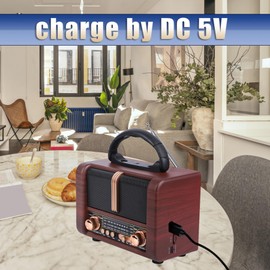 T.TAOMI Retro Portable Radio AM FM SW 3 Band,USB Charging, Shortwave Radio with Bluetooth Speaker,TF Card (Brown)