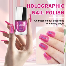 QIUFSSE Holographic Gel Nail Polish Pink Glitter Gel Nail Polish Quick Dry Chrome Reflective Sparkle Iridescent Nail Polish for Nail Art Salon (Pink)