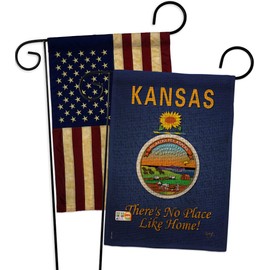 Kansas Burlap Garden Flags Pack Americana States USA American Territories Republic Country Particular Area Vintage Applique Small Decorative Gift Yard House Banner Double-Sided Made In 13 X 18.5