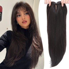 YKHJH Hair Topper,360° 3D Hair Toppers for Women with Thinning,7"X 8" Large Base 22 Inch Long Layered Synthetic Hair with Bangs for Daily Use (Dark Brown)