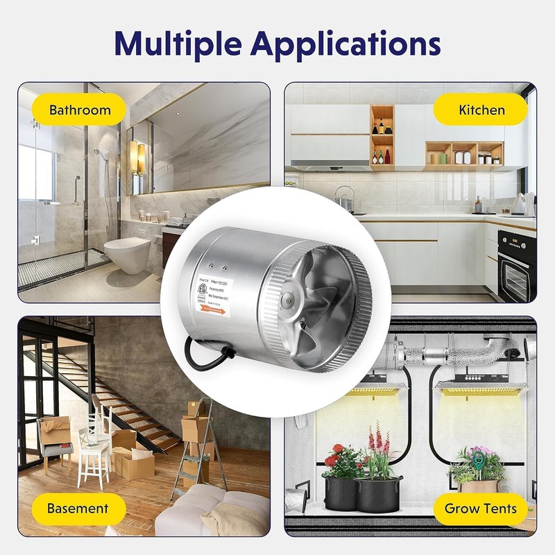 Simple Deluxe 8 Inch Inline Fan 420 CFM, HVAC Booster