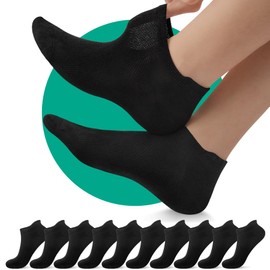 EKSHER 10 Pairs Unisex Plain Trainer Socks with Padded, Short Half Socks, Quarter Cotton Net Breathable Black White, Black*10, 39 - 42