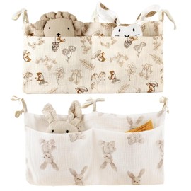 Pack of 2 Bed Oorganiser Children's Bed with 2 Pockets, Organiser Storage Bag Nappies, Baby Bed Organiser, Storage Bags for Beds, Baby Hanging Children's Room, for Nappies, Clothes, Toys