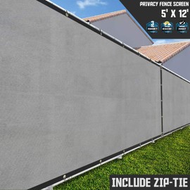 TANG Sunshades Depot Grey/Gray 5'x12' 150 GSM with Zipties Privacy Fence Screen Commercial Construction Site Windscreen Residential Chainlink Fence Netting Cover Privacy Blockage Excellent Airflow