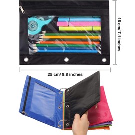 Pencil Pouch 3 Ring, Zipper Pencil Pouches Case Binder Cosmetic Bag Black 2 Pack (Blue)