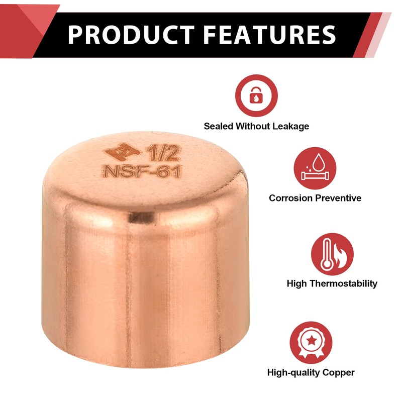 Pro 50 Pack EFIELD 1/2-inch Solder Copper Pipe End Cap