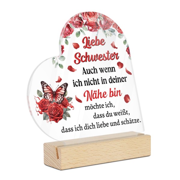 Putuo Decor Herzform Acryl Tischdeko Schild für Schwester – Auch