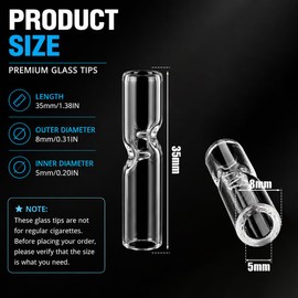20 Pack Gtysmox Glass Filter Tips, Reusable Clear Round Mouthpiece, 5mm ID 8mm OD x 35mm, Easy to Clean