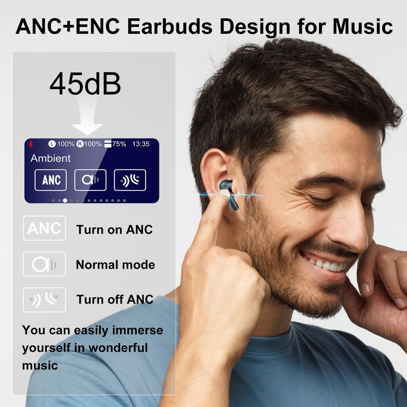 Touch Screen Earbuds, Smart Earphones with Touchscreen, 13 Functions Wireless
