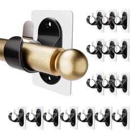 16 PCS No Drilling Curtain Rod Hanger, Stick-on Curtain Rod Holders for Max 1.3in Rods, 18lbs Black Nail-Free Brackets for Bathroom, Living Room, Kitchen