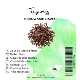 50 g Cloves Whole - Dried Cloves, High Quality Clove Handpicked - Cloves Not Ground - Ideal for Cooking - 100% Natural Without Additives Tazarin Ltd