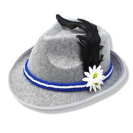 BF Souvenirs Bavarian Party Costume Hat Josef Light Grey with Feather and Hat Band Fendora – Costume Carnival Oktoberfest Folk Festival Fancy Dress