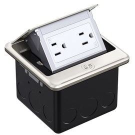 WEBANG Pop Up Floor Outlet Box with 15 Amp Tamper-Resistant Receptacle Outlet, Corrosive Resistant Hardware, ETL Listed, Brushed Nickel