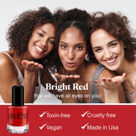 daniPro Doctor Formulated Nail Polish, 0.5 oz First Kiss - Bright Red Fingernail Polish & Toenail Polish with Undecylenic Acid, Biotin & Vitamins - Vegan Formula for Healthy Nails