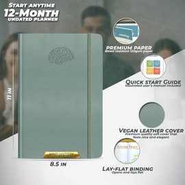 Deluxe Weekly & Monthly Life Planner to Hit Your Goals & Live Happier. Organizer Notebook & Productivity Journal. A5 Hardcover, Undated - Start Any Time (Sea Green)