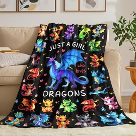 Dragon Blanket Ultra Soft Flannel Dragon Throw Blanket Dragons Birthday Bedding Decor Gifts for Kids Girls Boys Adults 60" x 50"